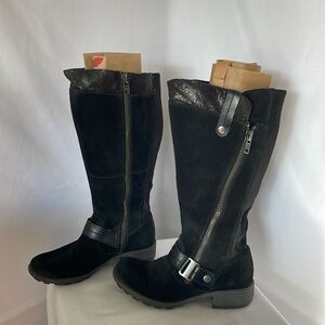 Earth origins black tall moto boots size 6 elastic up back for more give suede